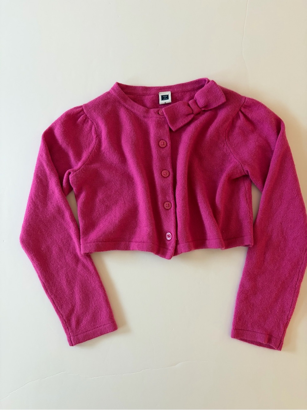 Janie and Jack Bright Pink Bow-Accent Cropped Cardigan